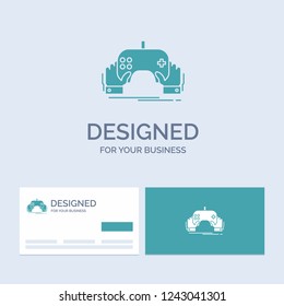 game, gaming, mobile, entertainment, app Business Logo Glyph Icon Symbol for your business. Turquoise Business Cards with Brand logo template.