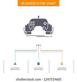 game, gaming, mobile, entertainment, app Business Flow Chart Design with 3 Steps. Glyph Icon For Presentation Background Template Place for text.