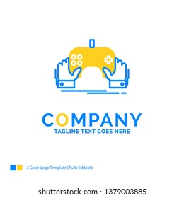 game, gaming, mobile, entertainment, app Blue Yellow Business Logo template. Creative Design Template Place for Tagline.