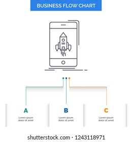 game, gaming, start, mobile, phone Business Flow Chart Design with 3 Steps. Line Icon For Presentation Background Template Place for text