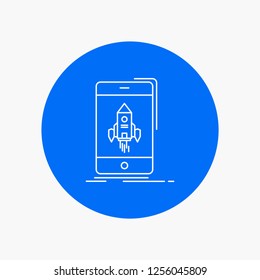 game, gaming, start, mobile, phone White Line Icon in Circle background. vector icon illustration