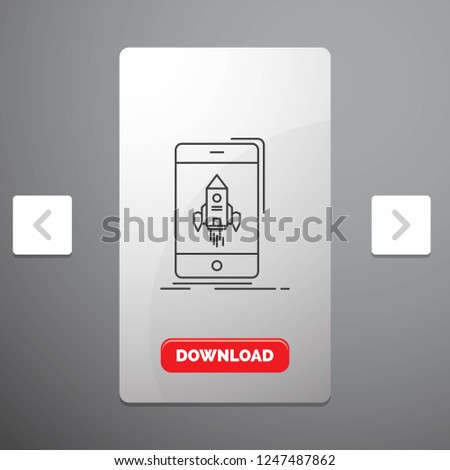 game, gaming, start, mobile, phone Line Icon in Carousal Pagination Slider Design & Red Download Button