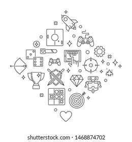 Game or Gaming vector concept illustration in thin line style