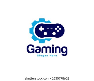 Game with Gear logo template vector. Joystick design Icon. Stylized joystick buttons. Creative design. Illustration