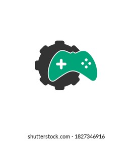 Game with Gear logo template vector. Joystick design Icon. GEAR GAME logo