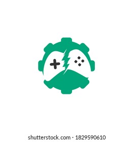 Juego con el vector de la plantilla del logotipo Gear. Icono de diseño de joystick. Logo de GEAR GAME