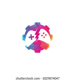 Game with Gear logo template vector. Joystick design Icon. GEAR GAME logo