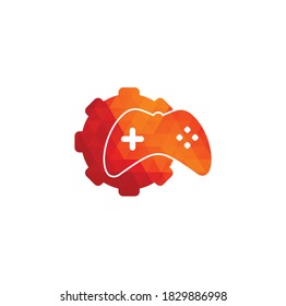 Game with Gear logo template vector. Joystick design Icon. GEAR GAME logo