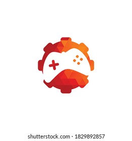 Game with Gear logo template vector. Joystick design Icon. GEAR GAME logo