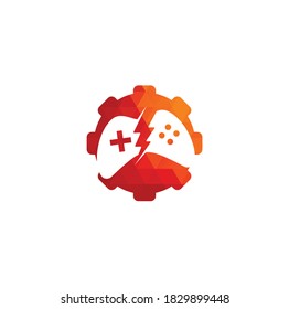 Game with Gear logo template vector. Joystick design Icon. GEAR GAME logo