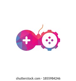 Game with Gear logo template vector. Joystick design Icon. GEAR GAME logo