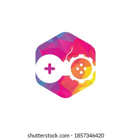 Game with Gear logo template vector. Joystick design Icon. GEAR GAME logo