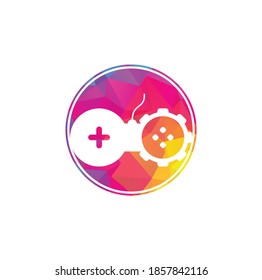 Game with Gear logo template vector. Joystick design Icon. GEAR GAME logo