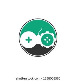 Game with Gear logo template vector. Joystick design Icon. GEAR GAME logo