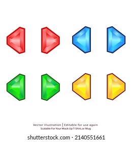 Game gemstone vector icon, cartoon UI diamond crystal button, treasure jewel gold assets set. User interface shining object kit, blue, purple crystal, red shiny hexagon. Mobile app game gemstones.
