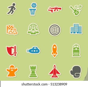 game genre web icons on color paper stickers for user interface