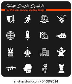 game genre white simple symbols for web icons and user interface design