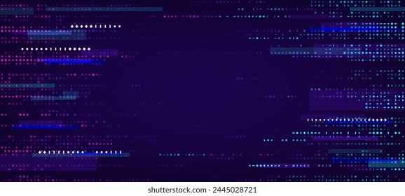 Game glitch background or abstract TV screen with noise pixels, vector effect texture. TV screen digital error or VHS video and retro television broken signal on blue background of glitch noise screen