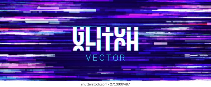 Pantalla de píxeles de fallo del juego. Fondo Abstractas Cyberpunk Purple Glitched. Efecto de ruido Abstractas Video, error de daño, datos estilizados líneas dañadas. Ilustración vectorial. 