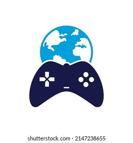 Game Globe Logo Icon Design. Online Gamer World Logo. Globe and Game Stick Icon