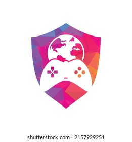 Game Globe Logo Icon Design. Online Gamer World Logo. Globe and Game Stick Icon
