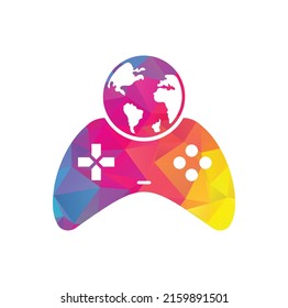 Game Globe Logo Icon Design. Online Gamer World Logo. Globe and Game Stick Icon