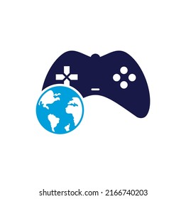 Game Globe Logo Icon Design. Online Gamer World Logo. Globe and Game Stick Icon