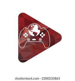 Game globe logo Icon design. online gamer world logo. inside play button shape vector illustration .