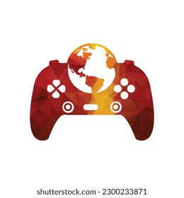 Game globe logo Icon design. online gamer world logo. globe and joy stick vector illustration .