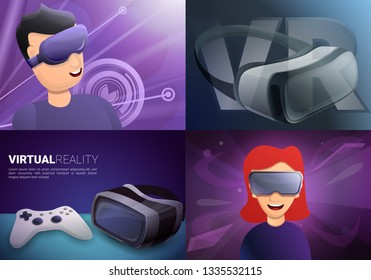 Game goggles banner set. Cartoon illustration of game goggles vector banner set for web design