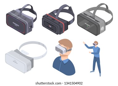 Game goggles icons set. Isometric set of game goggles vector icons for web design isolated on white background