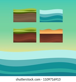Game ground items. Nature stone, landscape cartoon style. UI games ground texture