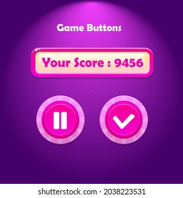 Game GUI Buttons Set Purple Pink Yellow Bokeh Slots Casino Dark Vector Design 