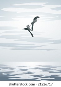 Game of gulls above a sea or ocean.