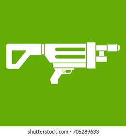 Game gun icon white isolated on green background. Vector illustration