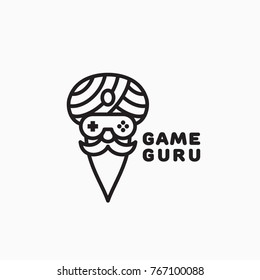 Game guru logo template design in outline style. Vector illustration.
