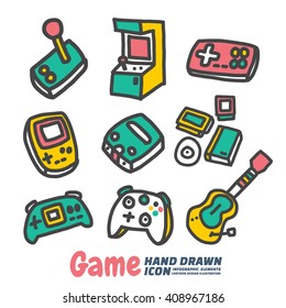 Game Hand Drawn cartoon vector symbols and icon set