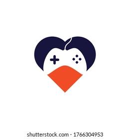 Game heart shape concept Logo Design Template. Stick Game Icon Logo.	