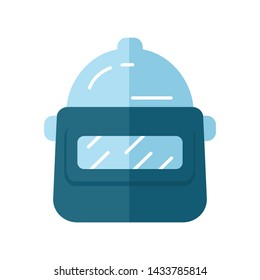 Game helmet flat design long shadow icon. Virtual video game protective gear, armor. Player, warrior, soldier protection, safety. Welding helmet. Esport safe inventory. Vector silhouette illustration
