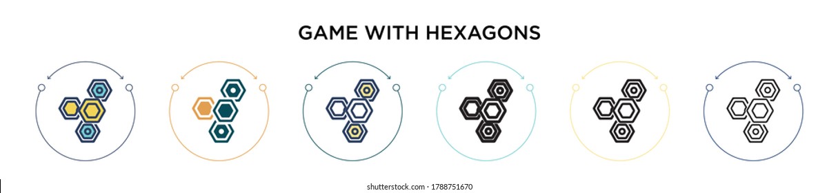 Game with hexagons icon in filled, thin line, outline and stroke style. Vector illustration of two colored and black game with hexagons vector icons designs can be used for mobile, ui, web