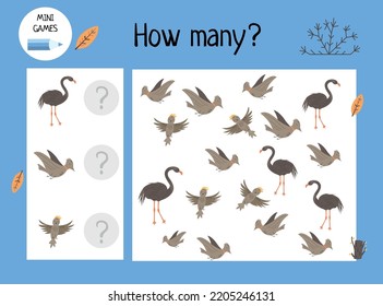 The game "How many?" for children. Vector cartoon illustration.