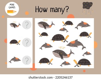 The game "How many?" for children. Vector cartoon illustration.