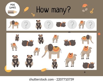 The game "How many?" for children. Vector cartoon illustration.
