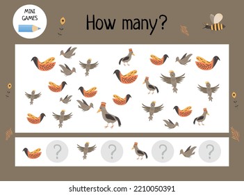 The game "How many?" for children. Vector cartoon illustration.