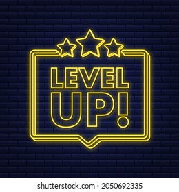 Game icon bonus. level up icon, new level logo. Neon icon. Vector illustration.