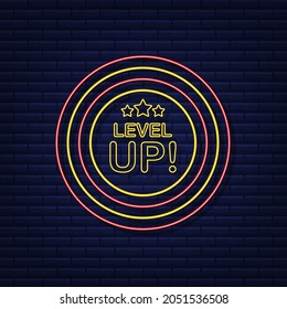 Game icon bonus. level up icon, new level logo. Neon icon. Vector illustration.