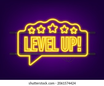 Game icon bonus. level up icon, new level logo. Neon icon. Vector illustration