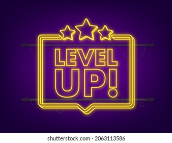 Game icon bonus. level up icon, new level logo. Neon icon. Vector illustration