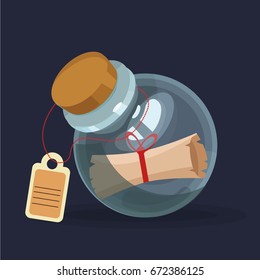 Game icon Bottle of old scroll. Vector design for app user interface. Potion for luck, invisibility, fortitude, magic