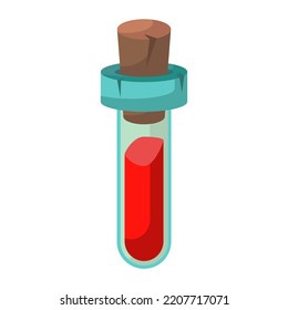 Game icon of bottle with poison or elixir. Cartoon container for health or energy. Magical liquid in glass bottle with cork. Vector illustration of magic item or wizard toxic object.